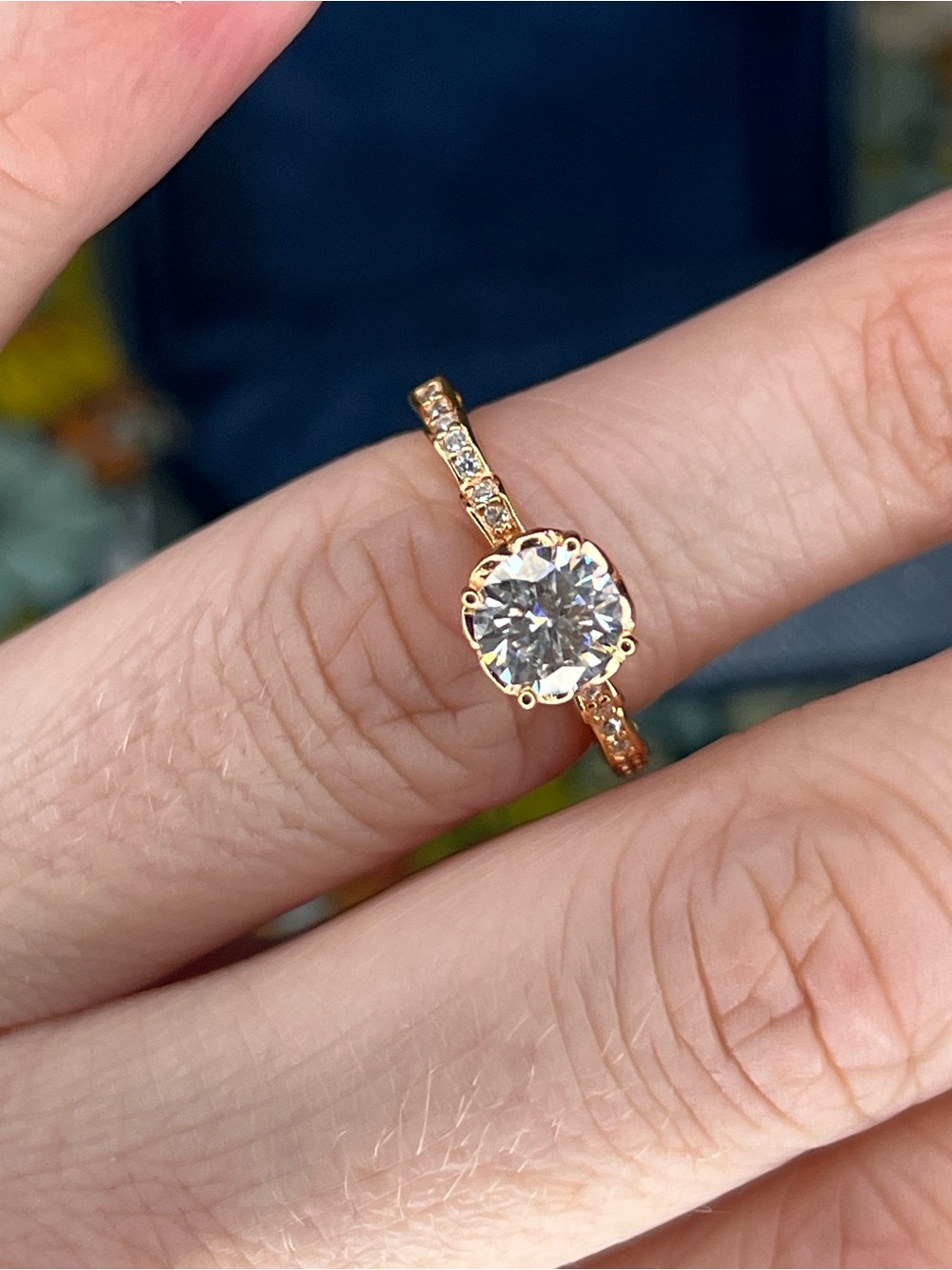 1.0 ctw Moissanite Gold Plated Sterling Silver Engagement Ring